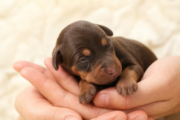 Early Neurological Stimulation — daily handling of a newborn Doberman puppy